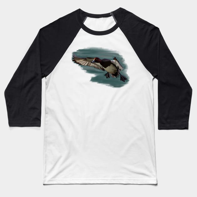 A mighty fowl water landing Baseball T-Shirt by laceylschmidt